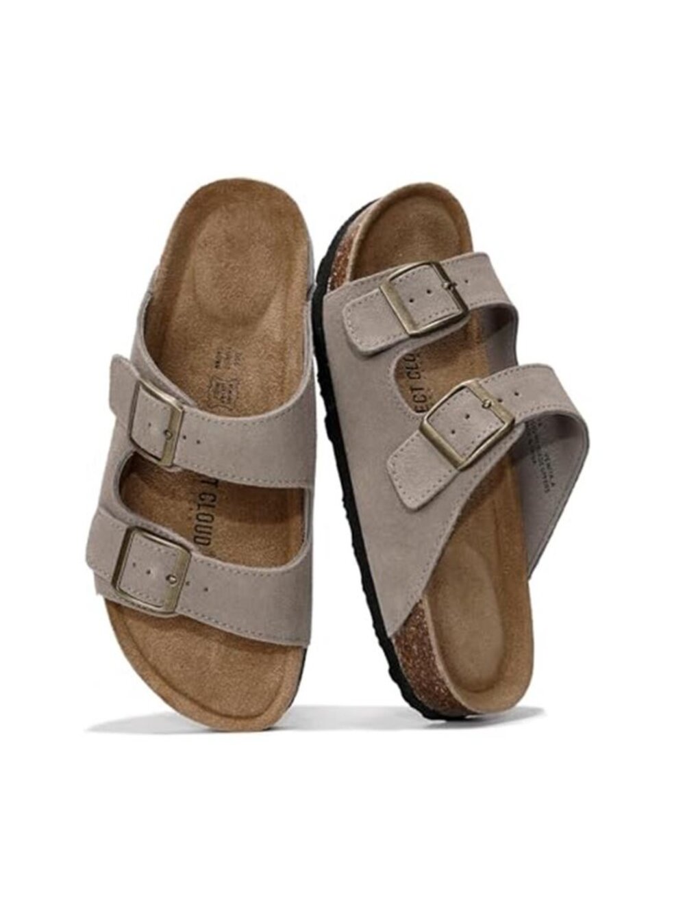 Genuine Leather Sandals Memory Foam Cork Footbed Double Strap Comfort Slides